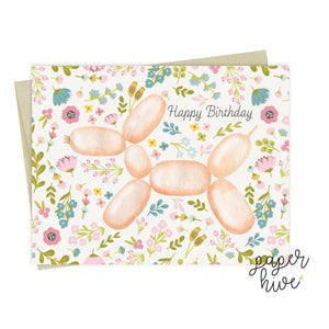 cute floral balloon animal birthday card