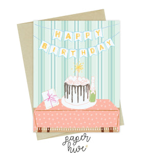 Happy birthday card, birthday cake greeting card