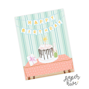 Happy birthday card, birthday cake greeting card