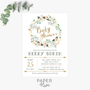 floral wreath baby shower invitations