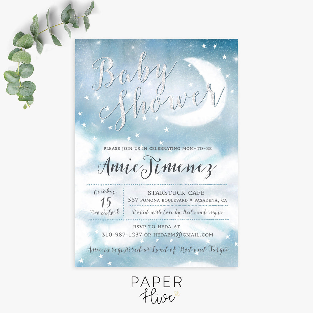 Twinkle Twinkle Little Star baby shower invitations / moon and stars baby shower invitation / celestial shower invite / printed invites