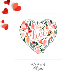 floral heart valentine's card / anniversary card / heart valentine / greeting card