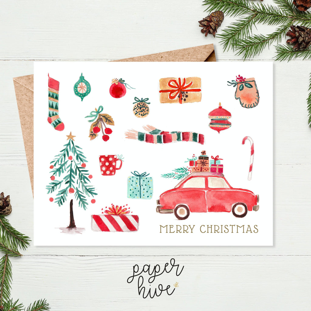 Red Car Christmas card set