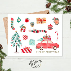 Red Car Christmas card set