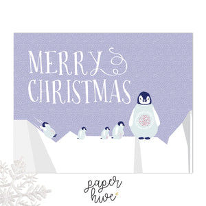 penguins playing in snow christmas cards