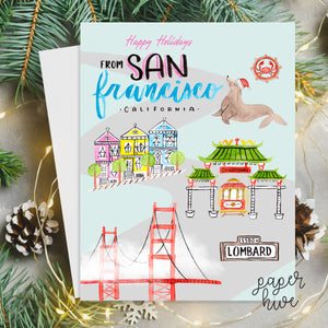 San Francisco holiday cards / bay area christmas cards / illustrated holiday card set