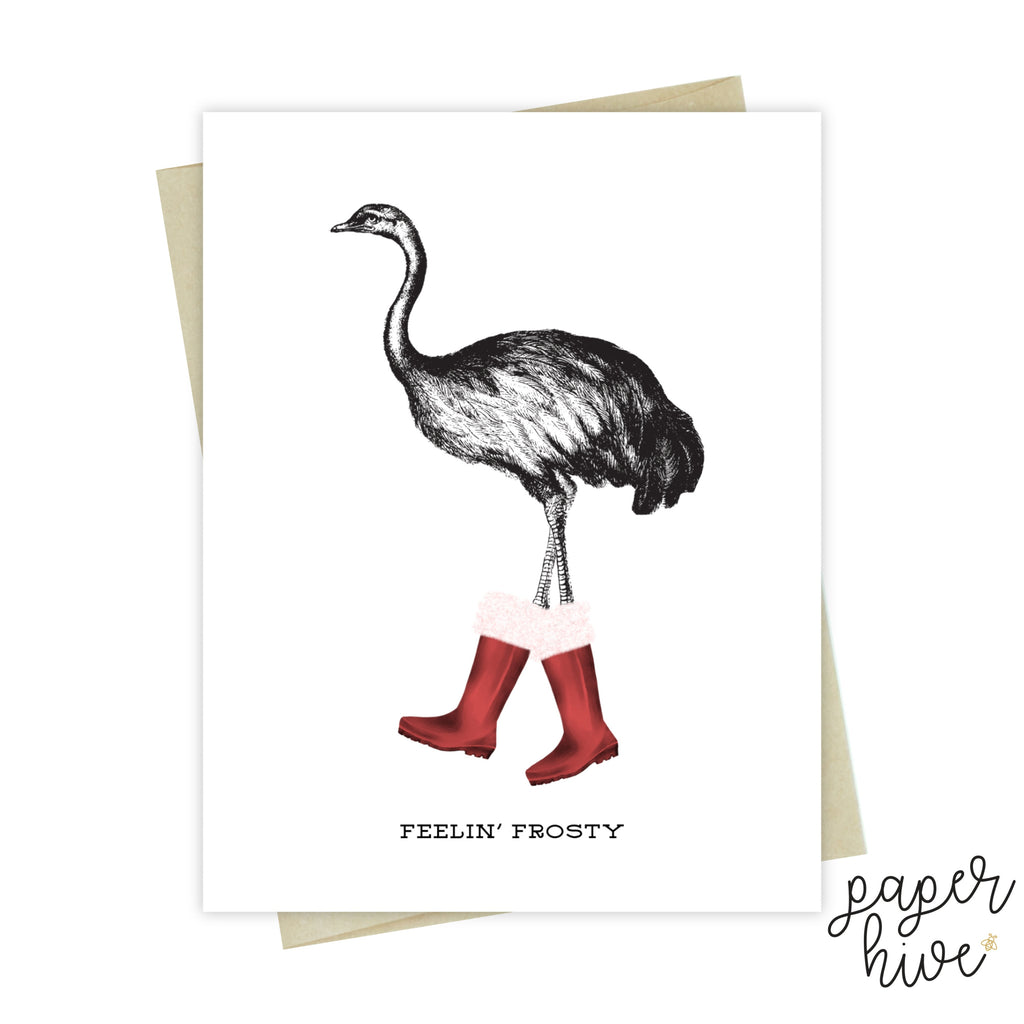 feelin' frosty vintage animal (emu) holiday card