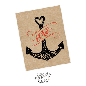 love you forever anchor card, love and friendship cards, love greeting card, friendship card